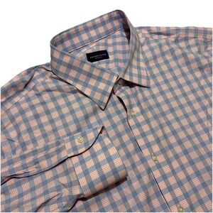 Proper Cloth Shirt 20/35 Blue Pink Multi Check Performance Blend Non Iron Dress